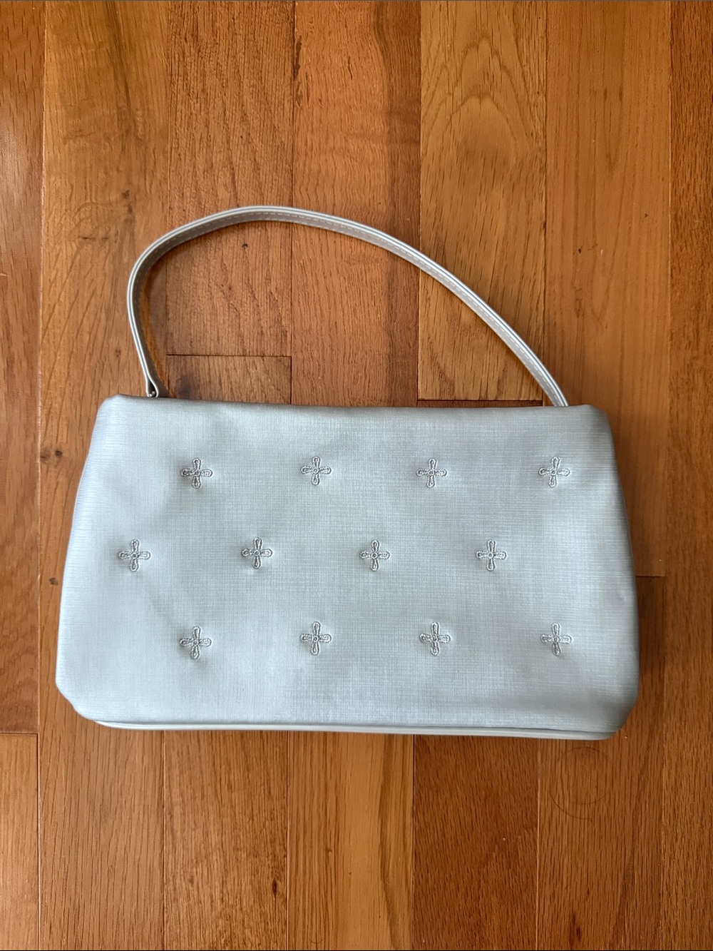 Y2K Elegant Silver Embroidered Shoulder Bag